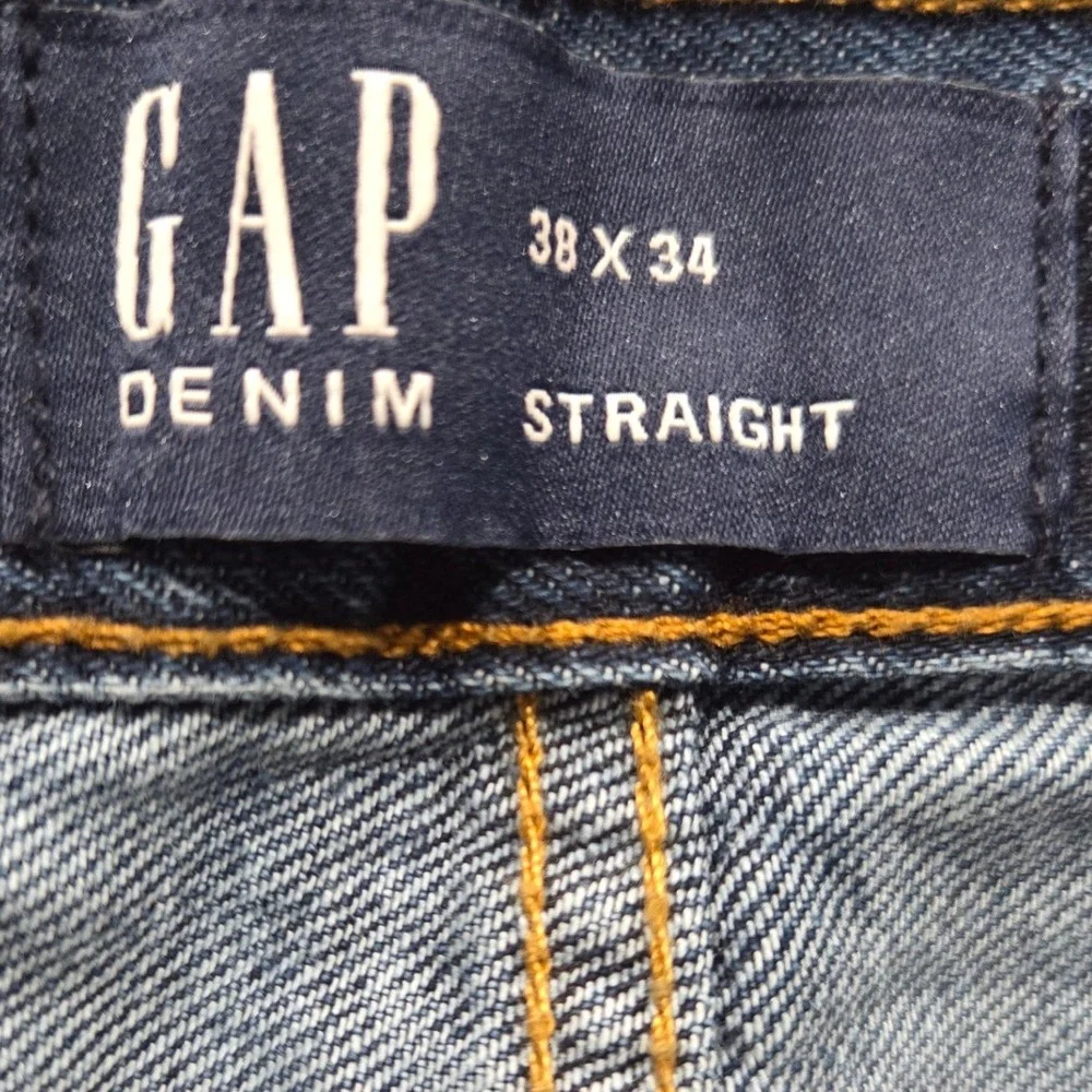 Gap‎ Straight Leg Jeans Mens 38x34 Medium Wash Denim 100% Cotton Zip Casual NEW
